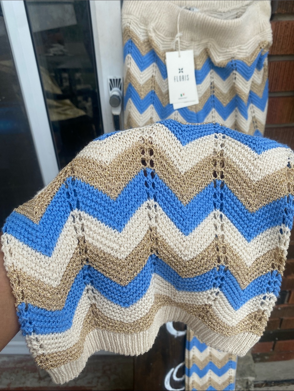 Women's Cream & Blue Knit Pants - Picture 4 of 12